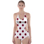 Polka Dots - Burgundy Red on White Cut-Out One Piece Swimsuit