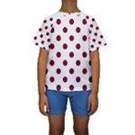 Polka Dots - Burgundy Red on White Kid s Short Sleeve Swimwear