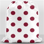 Polka Dots - Burgundy Red on White Drawstring Bag (Large)
