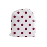 Polka Dots - Burgundy Red on White Drawstring Pouch (L)