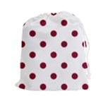 Polka Dots - Burgundy Red on White Drawstring Pouch (XXl)