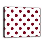 Polka Dots - Burgundy Red on White Canvas 14  x 11  (Stretched)