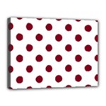 Polka Dots - Burgundy Red on White Canvas 16  x 12  (Stretched)