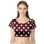 Polka Dots - White on Bulgarian Rose Red Short Sleeve Crop Top (Tight Fit)