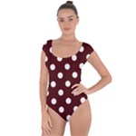 Polka Dots - White on Bulgarian Rose Red Short Sleeve Leotard (Ladies)