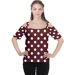 Polka Dots - White on Bulgarian Rose Red Women s Cutout Shoulder Tee