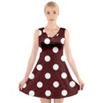 Polka Dots - White on Bulgarian Rose Red V-Neck Sleeveless Dress
