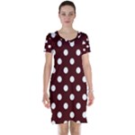 Polka Dots - White on Bulgarian Rose Red Short Sleeve Nightdress