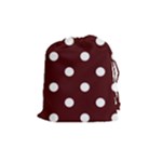 Polka Dots - White on Bulgarian Rose Red Drawstring Pouch (M)
