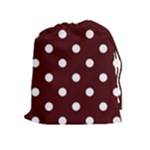 Polka Dots - White on Bulgarian Rose Red Drawstring Pouch (XL)