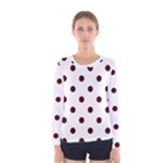 Polka Dots - Bulgarian Rose Red on White Women s Long Sleeve T-shirt