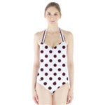 Polka Dots - Bulgarian Rose Red on White Women s Halter One Piece Swimsuit
