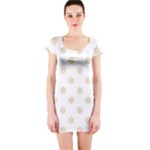 Polka Dots - Pearl Brown on White Short Sleeve Bodycon Dress
