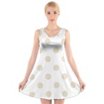 Polka Dots - Pearl Brown on White V-Neck Sleeveless Dress