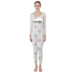 Polka Dots - Pearl Brown on White Long Sleeve Catsuit