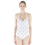 Polka Dots - Pearl Brown on White Women s Halter One Piece Swimsuit