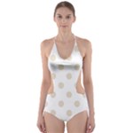 Polka Dots - Pearl Brown on White Cut-Out One Piece Swimsuit