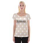 Polka Dots - White on Almond Brown Women s Cap Sleeve Top