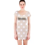 Polka Dots - White on Almond Brown Short Sleeve Bodycon Dress