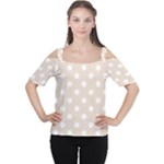 Polka Dots - White on Almond Brown Women s Cutout Shoulder Tee