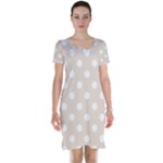 Polka Dots - White on Almond Brown Short Sleeve Nightdress