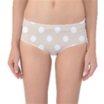 Polka Dots - White on Almond Brown Mid-Waist Bikini Bottoms
