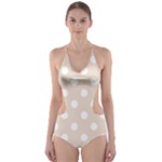 Polka Dots - White on Almond Brown Cut-Out One Piece Swimsuit