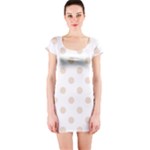 Polka Dots - Almond Brown on White Short Sleeve Bodycon Dress