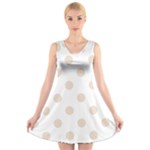 Polka Dots - Almond Brown on White V-Neck Sleeveless Dress