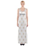 Polka Dots - Almond Brown on White Maxi Thigh Split Dress