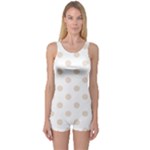 Polka Dots - Almond Brown on White One Piece Boyleg Swimsuit
