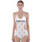 Polka Dots - Almond Brown on White Cut-Out One Piece Swimsuit