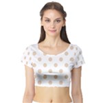 Polka Dots - Pastel Brown on White Short Sleeve Crop Top (Tight Fit)