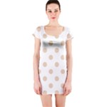 Polka Dots - Pastel Brown on White Short Sleeve Bodycon Dress