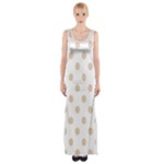 Polka Dots - Pastel Brown on White Maxi Thigh Split Dress