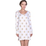 Polka Dots - Pastel Brown on White Long Sleeve Nightdress