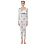 Polka Dots - Pastel Brown on White Long Sleeve Catsuit