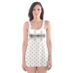 Polka Dots - Pastel Brown on White Skater Dress Swimsuit