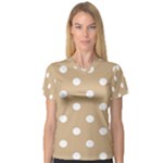 Polka Dots - White on Tan Brown Women s V-Neck Sport Mesh Tee