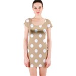 Polka Dots - White on Tan Brown Short Sleeve Bodycon Dress