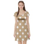 Polka Dots - White on Tan Brown Short Sleeve Skater Dress