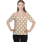 Polka Dots - White on Tan Brown Women s Cutout Shoulder Tee