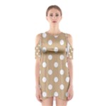 Polka Dots - White on Tan Brown Women s Cutout Shoulder Dress