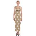 Polka Dots - White on Tan Brown Fitted Maxi Dress