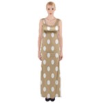 Polka Dots - White on Tan Brown Maxi Thigh Split Dress
