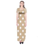 Polka Dots - White on Tan Brown Short Sleeve Maxi Dress