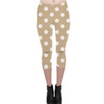 Polka Dots - White on Tan Brown Capri Leggings
