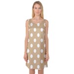 Polka Dots - White on Tan Brown Sleeveless Satin Nightdress