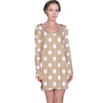 Polka Dots - White on Tan Brown Long Sleeve Nightdress