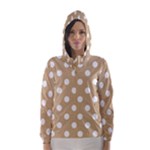 Polka Dots - White on Tan Brown Hooded Wind Breaker (Women)